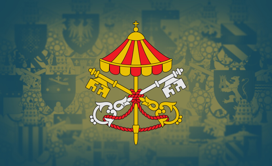 Herb Stolicy Apostolskiej w czasie sede vacante na tle herbów papieskich